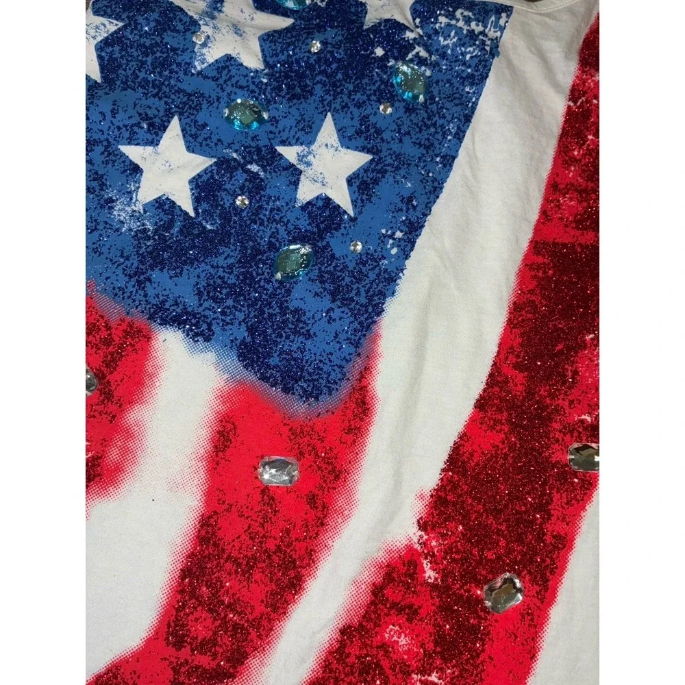 Justice Tank Top Girls 16 USA Patriotic Racer Back Bow Rhinestones Shimmer NEW